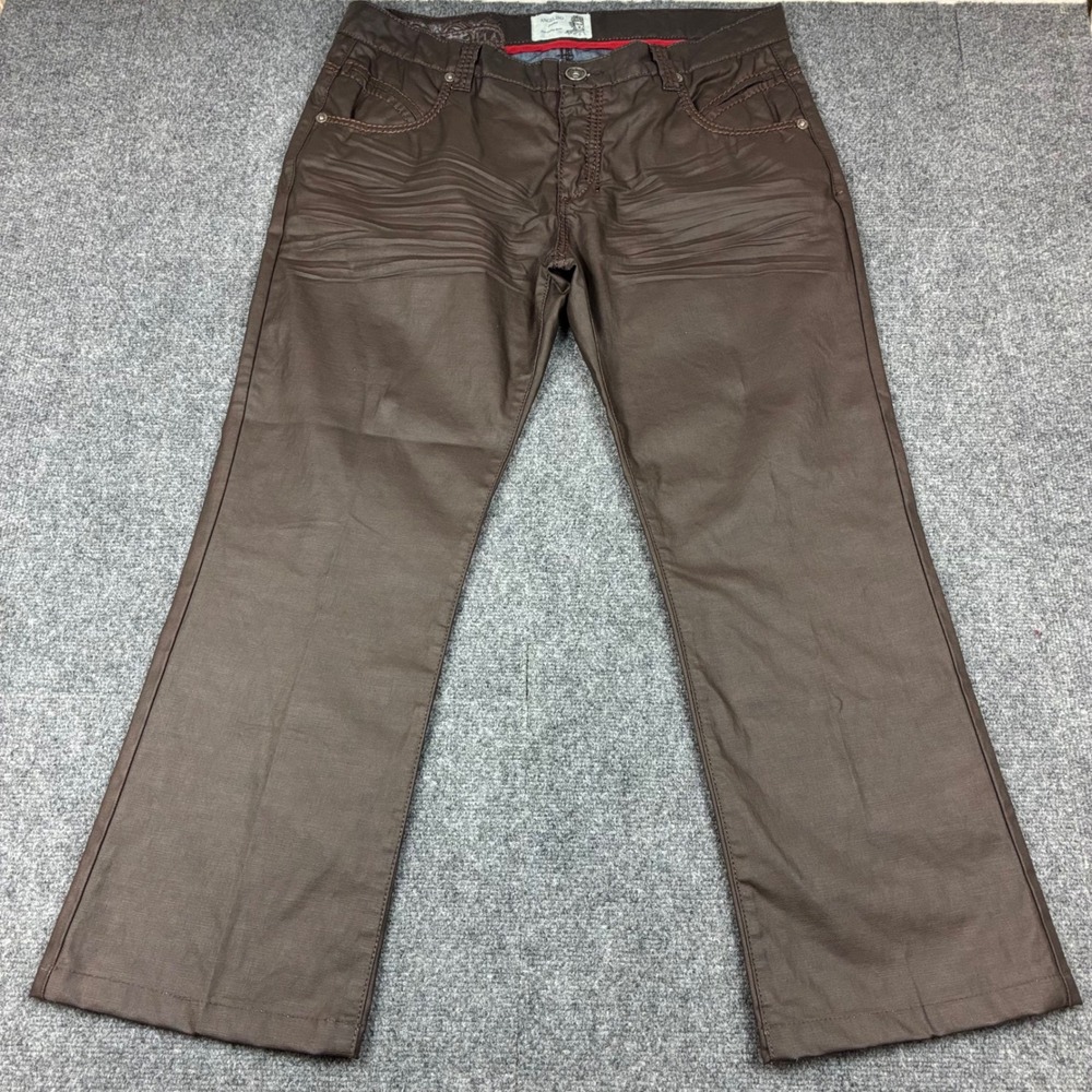 Vintage Angelino Jeans Men 38x33 Brown Coated Waxed Denim Straight Leg Pants Y2K